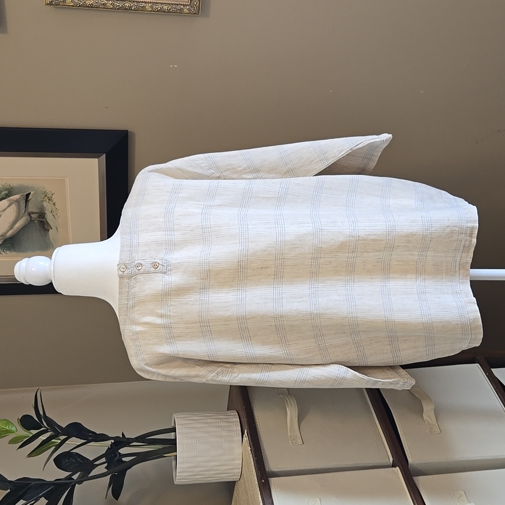 EUC Wms Eileen Fisher Tan Linen Top Size Small - Picture 2 of 9